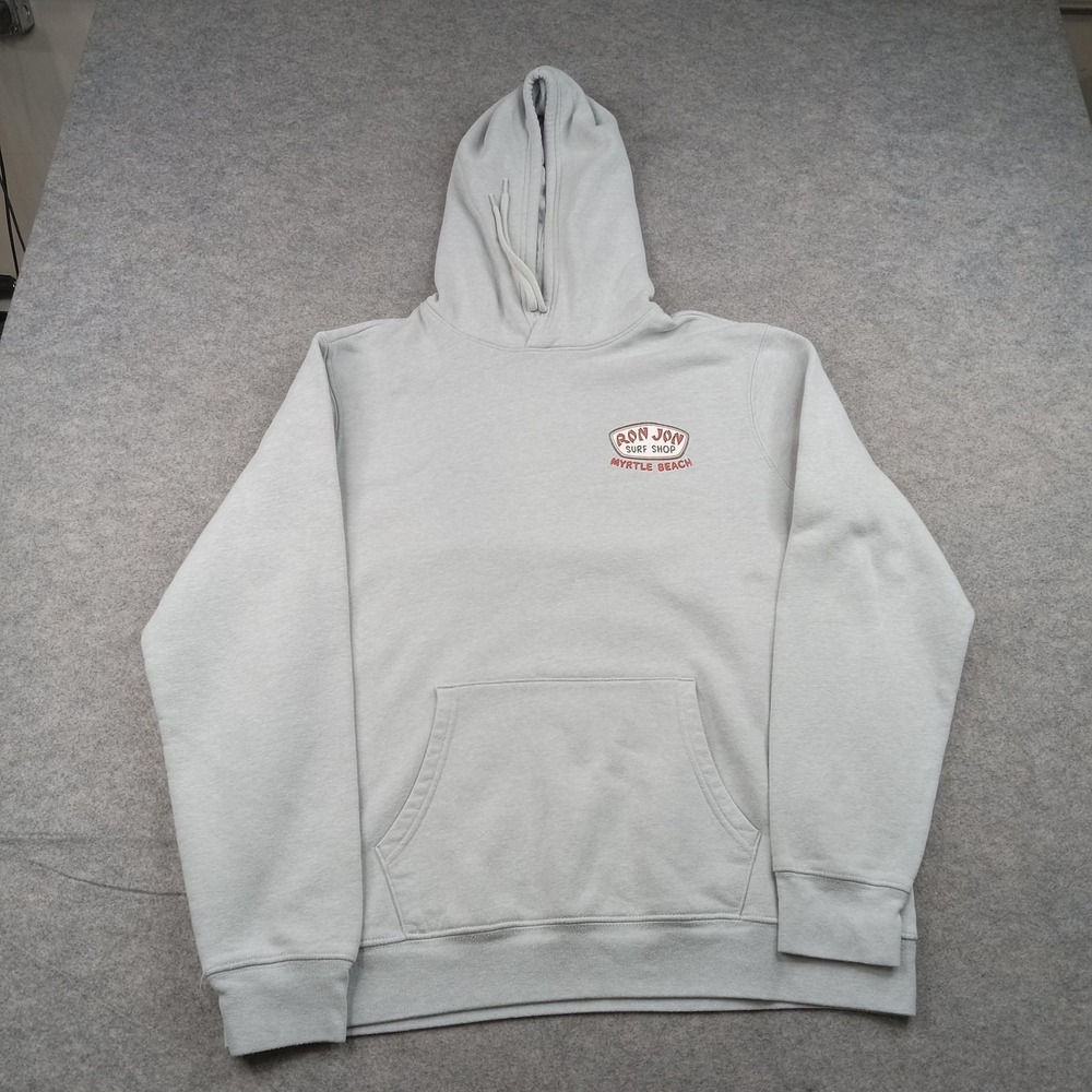 Ron Jon Surf Shop Hoodie Mens Large Gray Sweatshirt Fleece Pullover Myrtle Beach